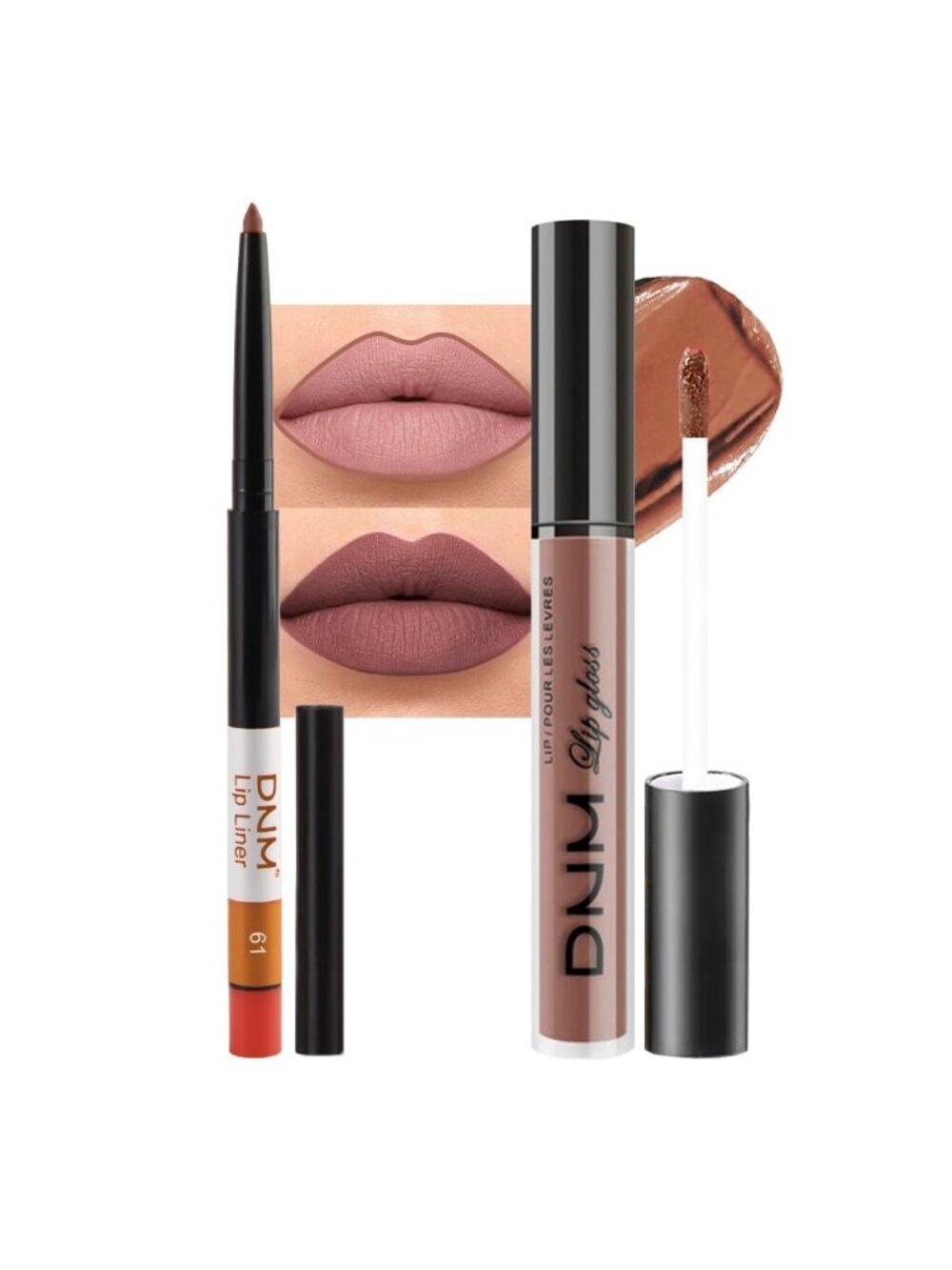 DNM 62# Nude 2Pcs 24H Long-Lasting Matte Liquid Lipstick and Lip Liner Set